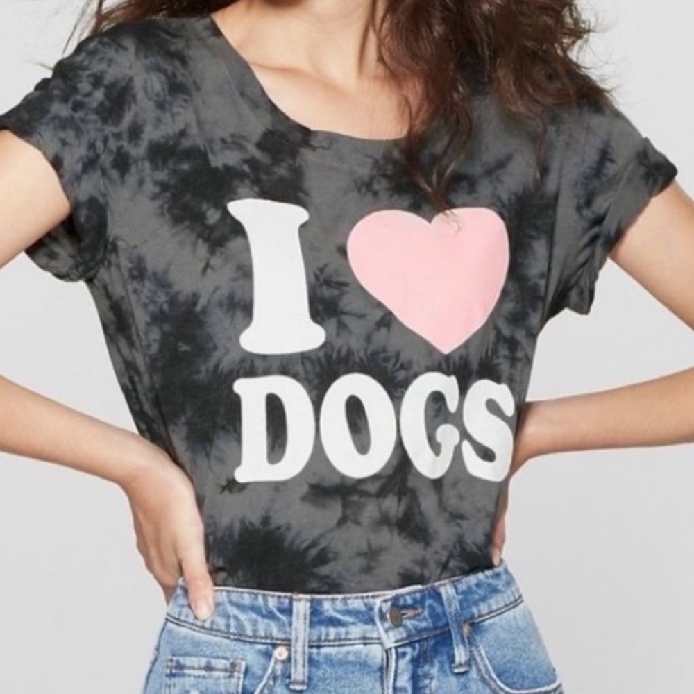 I Love Dogs Tie-Dye Novelty Graphic Print T-Shirt Fifth Sun Heart Charcoal Small
